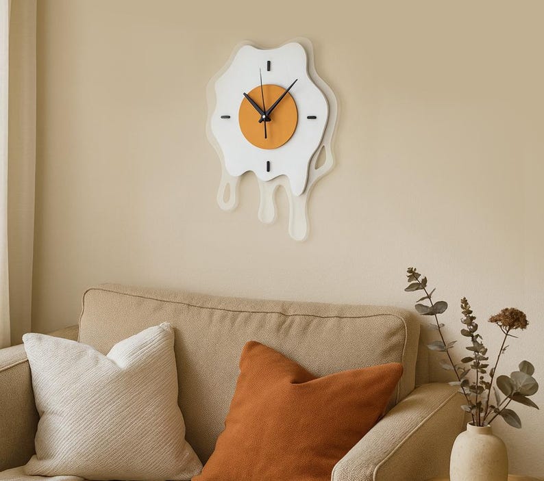 Fried egg wall clock Oversized egg wall clock Pop Art funny wall art Dopamine decor Kitchen decor Unusual wall clock Modern Kitchen wall art