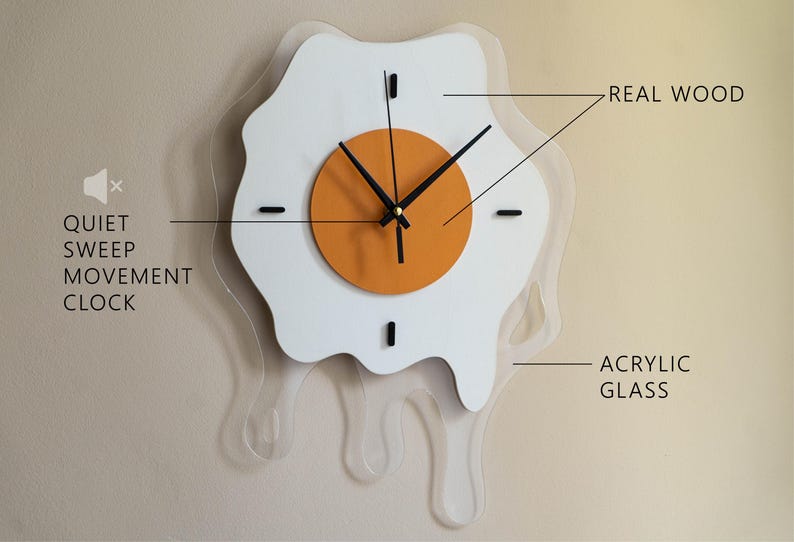 Fried egg wall clock Oversized egg wall clock Pop Art funny wall art Dopamine decor Kitchen decor Unusual wall clock Modern Kitchen wall art
