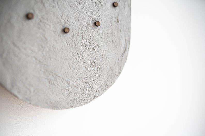 Handmade Concrete Effect Wall Clock – Textured Minimalist Stone Style Clock – Modern Scandinavian Home Decor – Silent Wooden Hands