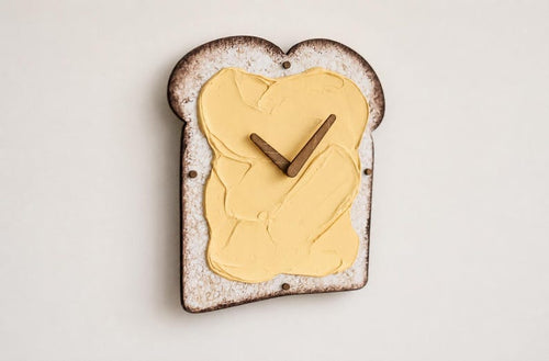 Funny Butter Toast Wall Clock, Handmade 3D Wooden Silent Clock, Bread Wall Decor, Kitchen Clock, Quirky Food Art, Dopamine Decor Food Lover