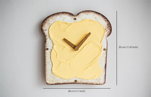 Funny Butter Toast Wall Clock, Handmade 3D Wooden Silent Clock, Bread Wall Decor, Kitchen Clock, Quirky Food Art, Dopamine Decor Food Lover