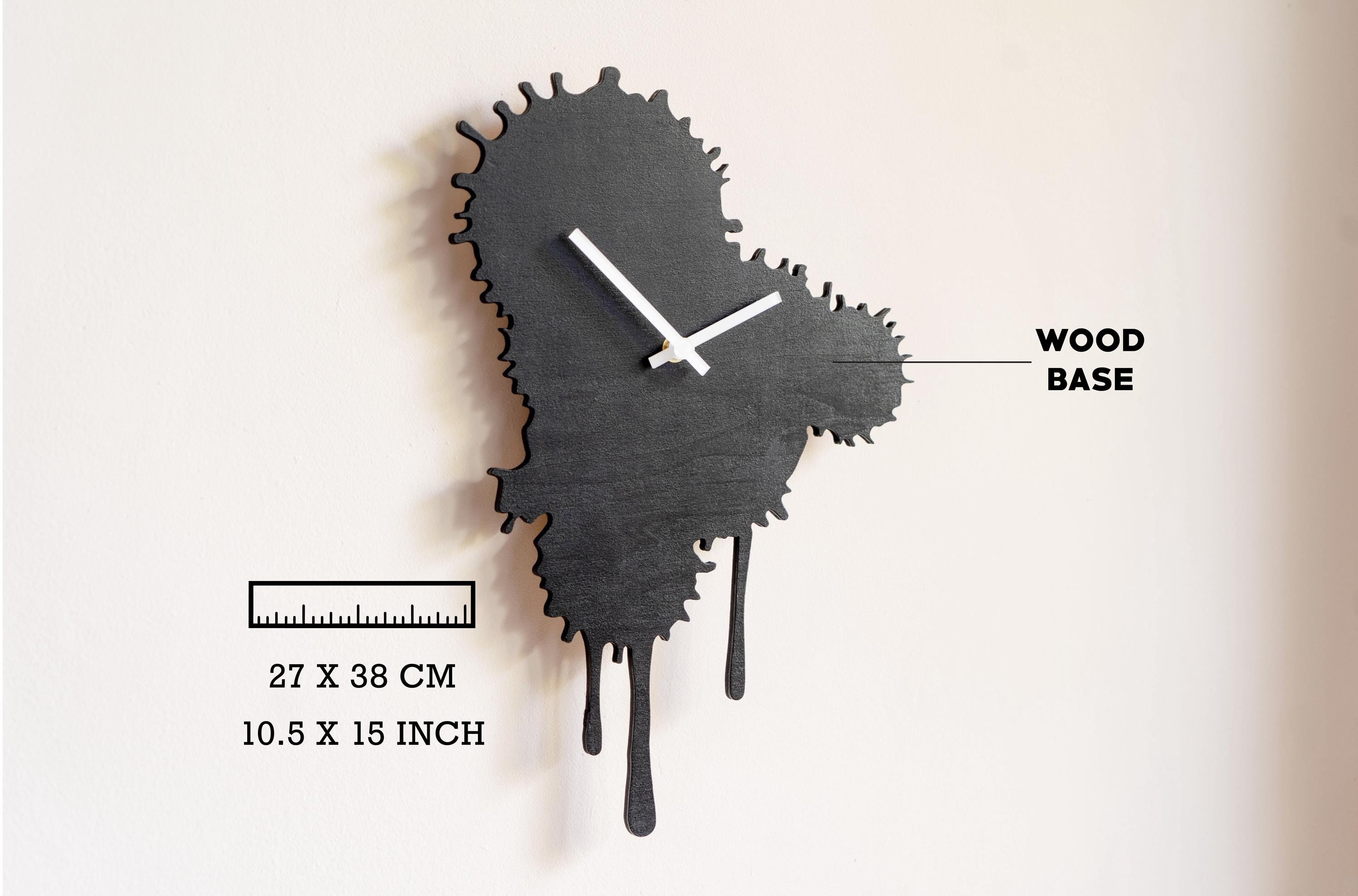Black Wooden Silent Wall Clock Handmade, Drip Art Clock, Abstract Melted Clock, Dopamine Decor, Modern Wall Art, Living Room Decoration