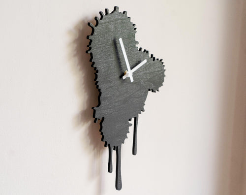 Black Wooden Silent Wall Clock Handmade, Drip Art Clock, Abstract Melted Clock, Dopamine Decor, Modern Wall Art, Living Room Decoration