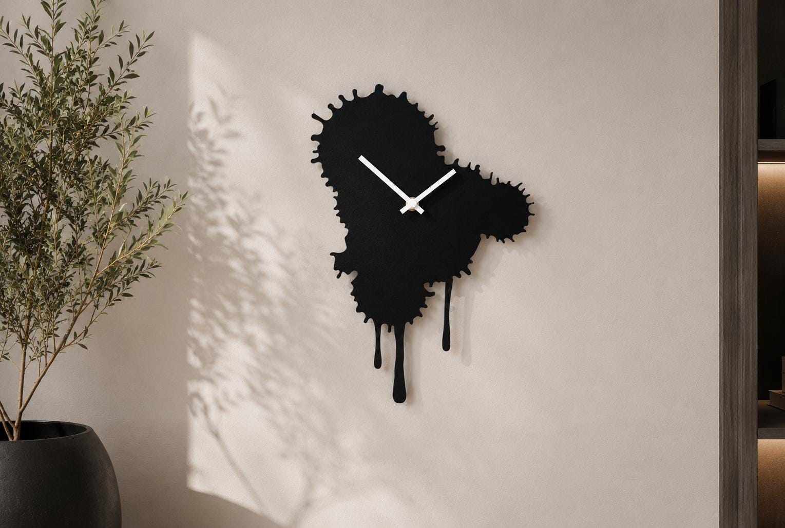 Black Wooden Silent Wall Clock Handmade, Drip Art Clock, Abstract Melted Clock, Dopamine Decor, Modern Wall Art, Living Room Decoration