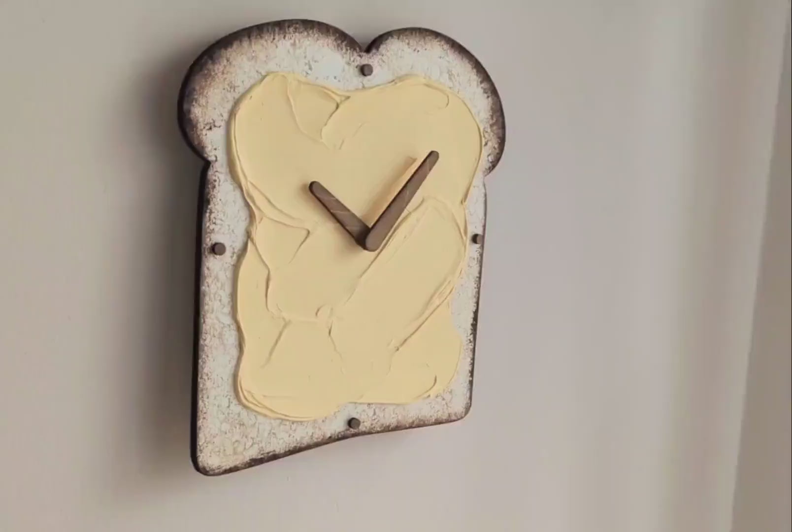 Funny Butter Toast Wall Clock, Handmade 3D Wooden Silent Clock, Bread Wall Decor, Kitchen Clock, Quirky Food Art, Dopamine Decor Food Lover