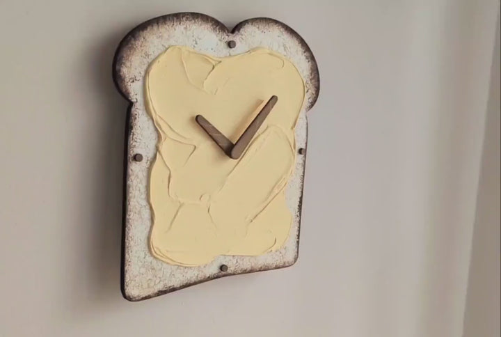 Funny Butter Toast Wall Clock, Handmade 3D Wooden Silent Clock, Bread Wall Decor, Kitchen Clock, Quirky Food Art, Dopamine Decor Food Lover
