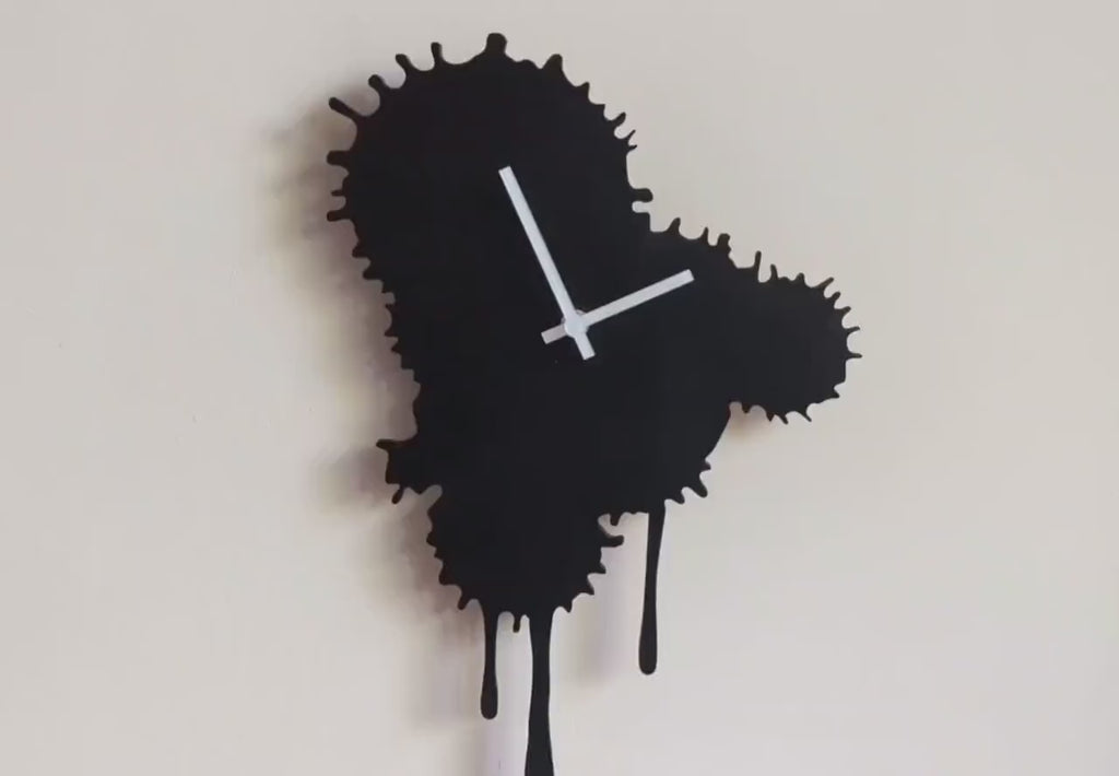 Black Wooden Silent Wall Clock Handmade, Drip Art Clock, Abstract Melted Clock, Dopamine Decor, Modern Wall Art, Living Room Decoration