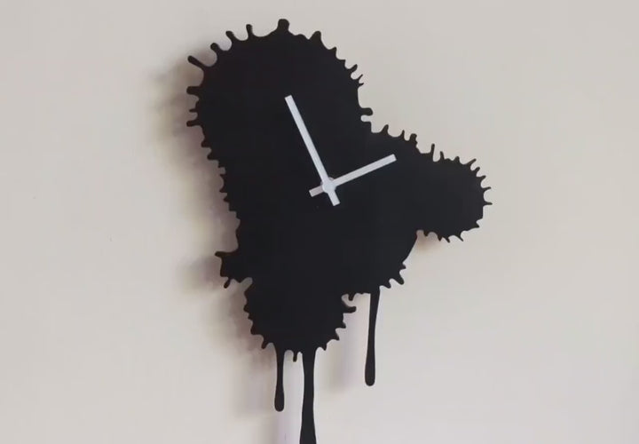 Black Wooden Silent Wall Clock Handmade, Drip Art Clock, Abstract Melted Clock, Dopamine Decor, Modern Wall Art, Living Room Decoration
